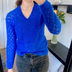 & Other Stories Royal Blue V Neck Mohair Sweater
